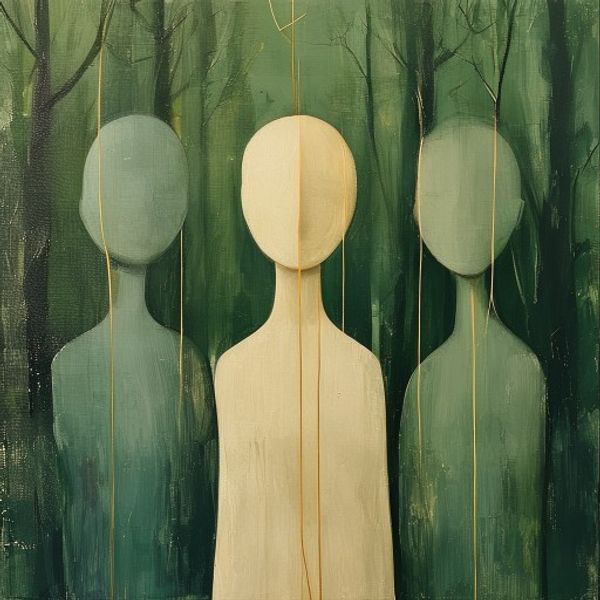 Tres siluetas similares en bosque verde